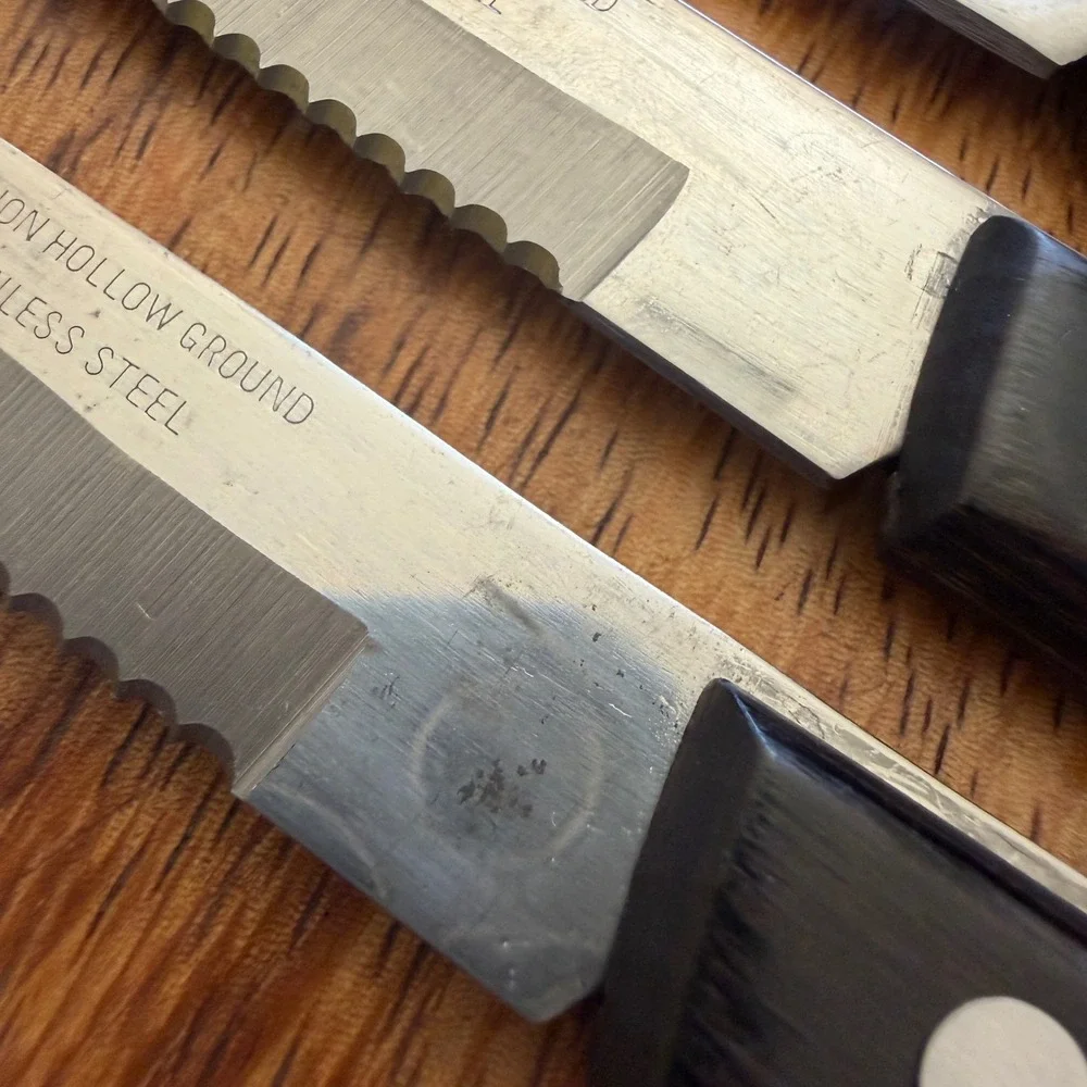 Set 4 Vintage Precision Hollow Ground Stainless Steel Steak Knives Japan Black